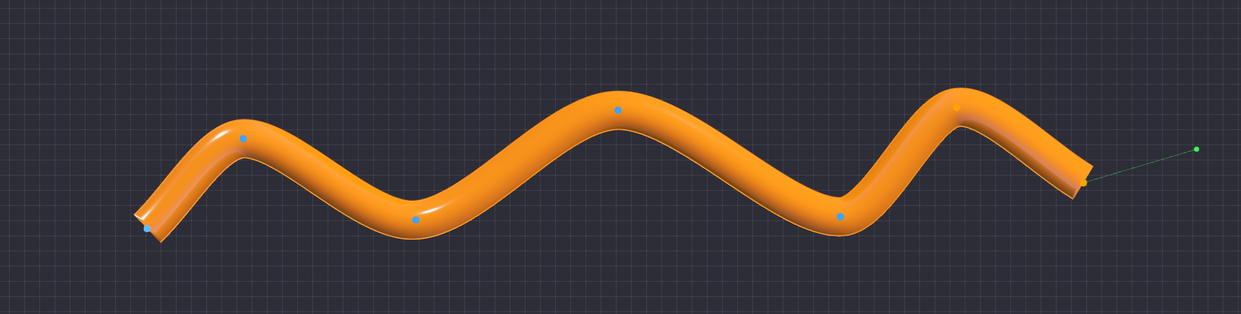 A top-down view of a line passing exactly through several points
