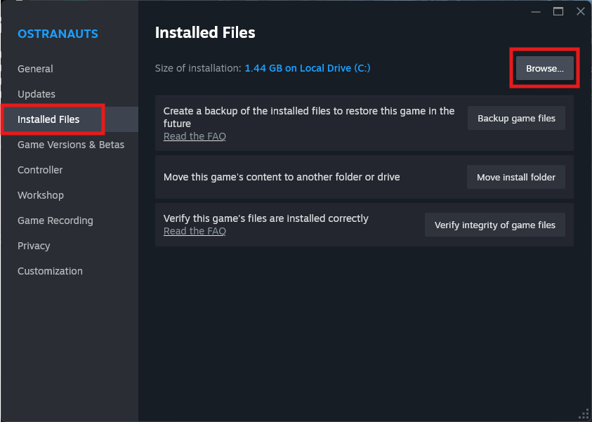 Finding the Ostranauts game directory in Steam