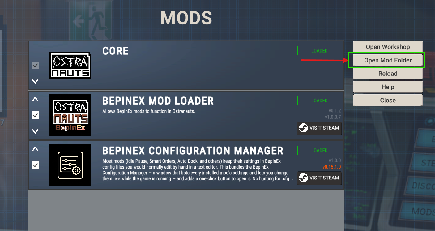 The Ostranauts mod menu and loading order